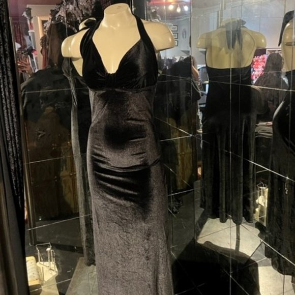 Black Velvet Halter Maxi Dress - Picture 1 of 3